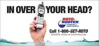 Roto-Rooter Cell Phone over Flood Outdoor Board